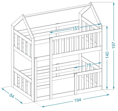 Kinderbett Etagenbett LILI 80x160/190cm