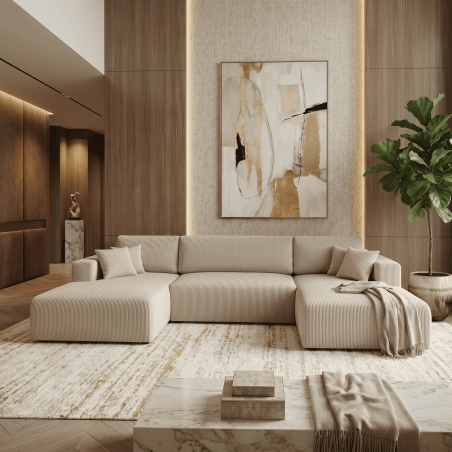 Wohnlandschaft PULA-U Cord Schlafsofa BEIGE